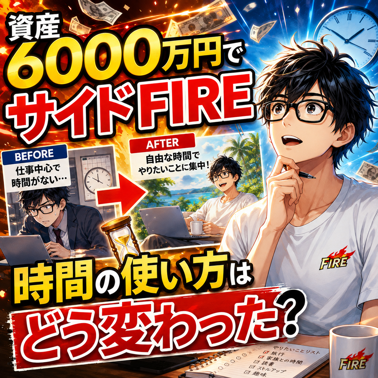 資産6000万円でサイドFIREして、時間の使い方がどう変わったかのサムネイル